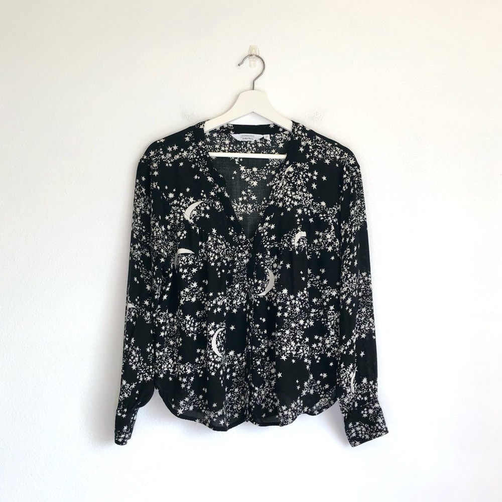 & Other Stories Black / White Star Moon Celestial Button Up Blouse Top Size US 6